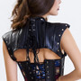 Blackmeoww Goth Women Leather Shoulder Corset Crop Top - Black S To 2XL