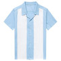 Blue/White Vertical Striped Short Sleeve Bowling Shirt