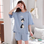 Womens Homewear Cute Cartoon Printed Pajamas Set Casual Short Sleeve T-Shirt Sleepwear Nightwear Set Summer Pyjama For Women Set