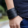 Men's Punk Style Genuine Leather Tri Cuff Wristband