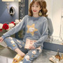 2020 Autumn Winter Warm Flannel Women Pyjamas Sets Thick Coral Velvet Long Sleeve Cartoon Sleepwear Thin Flannel Pajamas Set