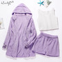 Winter Pajamas Set Women Sleepwear Warm Flannel Long Sleeves Robe Vest Short Pants Pajamas Pink Cute Homewear Velvet Home Suit