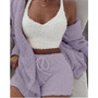 Women Coral Velvet Pajamas Set Spring Autumn Winter Pajamas 3 Three Piece Set Sleepwear Tops Shorts Coat Suit Size S-3XL