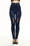 Women's Solid Blue Seamless Hollow Out Leggings w/ Cut Out Design