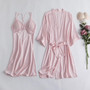 Sexy Women Rayon Kimono Bathrobe WHITE Bride Bridesmaid Wedding Robe Set Lace Trim Sleepwear Casual Home Clothes Nightwear