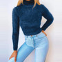 Women Autumn Winter Solid Color Long Sleeve Turtleneck Plush Crop Sweater Top