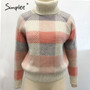 Simplee Casual turtleneck plaid women sweater Autumn winter long sleeve knitted sweater female Streetwear ladies pullover jumper