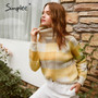 Simplee Casual turtleneck plaid women sweater Autumn winter long sleeve knitted sweater female Streetwear ladies pullover jumper