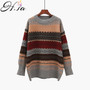 H.SA 2020 Women Vintage Pullover and Sweaters Winter Loose Style Striped Pull Jumpers Korean style Knitwear Casual Tops Femme