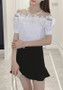 White Patchwork Lace Grenadine Bow Round Neck Sweet Blouse