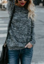 Blue Patchwork Sequin Round Neck Long Sleeve T-Shirt