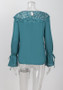 Green Lace Patchwork Round Neck Long Sleeve Fashion T-Shirt