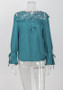 Green Lace Patchwork Round Neck Long Sleeve Fashion T-Shirt