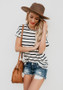 Black-White Striped Round Neck Casual Going out T-Shirt