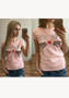 Pink Patchwork Print Round Neck Short Sleeve Casual T-Shirt