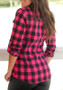 Red Plaid Turndown Collar Single Breasted Long Sleeve Pockets Casual Blouse