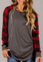 Red Plaid Print Round Neck Long Sleeve Plus Size Christmas Casual Oversized T-Shirt