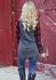 Red Plaid Print Round Neck Long Sleeve Plus Size Christmas Casual Oversized T-Shirt