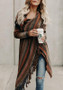 Brown Striped Print Irregular Tassel Oversize Cardigan Sweater