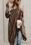 Brown Striped Print Irregular Tassel Oversize Cardigan Sweater