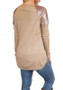 Khaki Sequin Round Neck Long Sleeve Fashion T-Shirt
