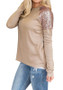 Khaki Sequin Round Neck Long Sleeve Fashion T-Shirt