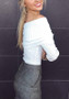 White Bandeau Backless Off Shoulder Long Sleeve Club Knit T-Shirt