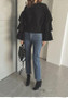 Black Cascading Ruffle Round Neck Long Sleeve Fashion Pullover Sweater