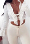 White Ruffle Lace-up Deep V-neck Flare Sleeve Club Crop T-shirt