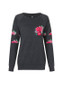 Black Floral Print Round Neck Long Sleeve Casual T-Shirt