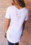 White Plain Cut Out Ripped Destroyed Deep V-neck Short Sleeve T-Shirt