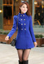 Sapphire Blue Pockets Buttons Double Breasted Long Sleeve Fashion Wool Coats