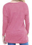 Pink Draped Buttons Round Neck Long Sleeve T-Shirt