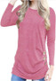 Pink Draped Buttons Round Neck Long Sleeve T-Shirt