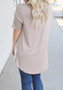 Khaki Patchwork Appliques Irregular Round Neck Short Sleeve Casual T-Shirt