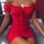 Sexy Off Shoulder Smocked Bodycon Dress Women Strapless Ruffles Mini Red Dresses Ladies Short Party Club Dress Vestidos