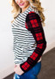 White-Black Striped Plaid Print Long Sleeve Round Neck Casual T-Shirt