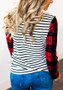 White-Black Striped Plaid Print Long Sleeve Round Neck Casual T-Shirt