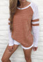 Brown Striped Print Round Neck Long Sleeve Casual T-Shirt