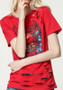 Red Skull Cut Out Round Neck Short Sleeve Casual T-Shirt