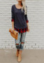 Grey Patchwork Print Round Neck Casual T-Shirt