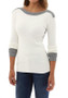 White Patchwork Round Neck Long Sleeve Casual T-Shirt