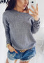 Grey Patchwork Rhinestone Asymmetric Shoulder Long Sleeve Fashion T-Shirt