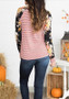 Red Patchwork Striped Long Sleeve Casual T-Shirt