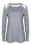 Grey Lace Patchwork Slit Round Neck Long Sleeve Fashion T-Shirt