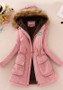 Pink Patchwork Drawstring Faux Fur Pocket Parka Hooded Long Sleeve Coat