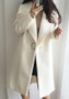 White Pockets Turndown Collar V-neck Long Sleeve Cardigan Coat