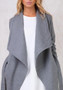 Grey Pockets Irregular Sashes Turndown Collar Long Sleeve Cardigan Coat