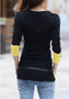 Yellow Patchwork Belt Buttons Round Neck Casual T-Shirt