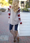 Burgundy Striped Patchwork Sequin Pockets Round Neck Long Sleeve Casual T-Shirt